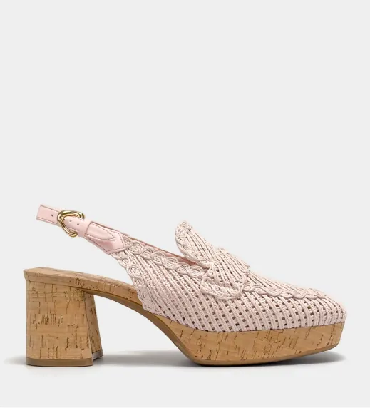 Santina Pale Pink Raffia Platform Sandals